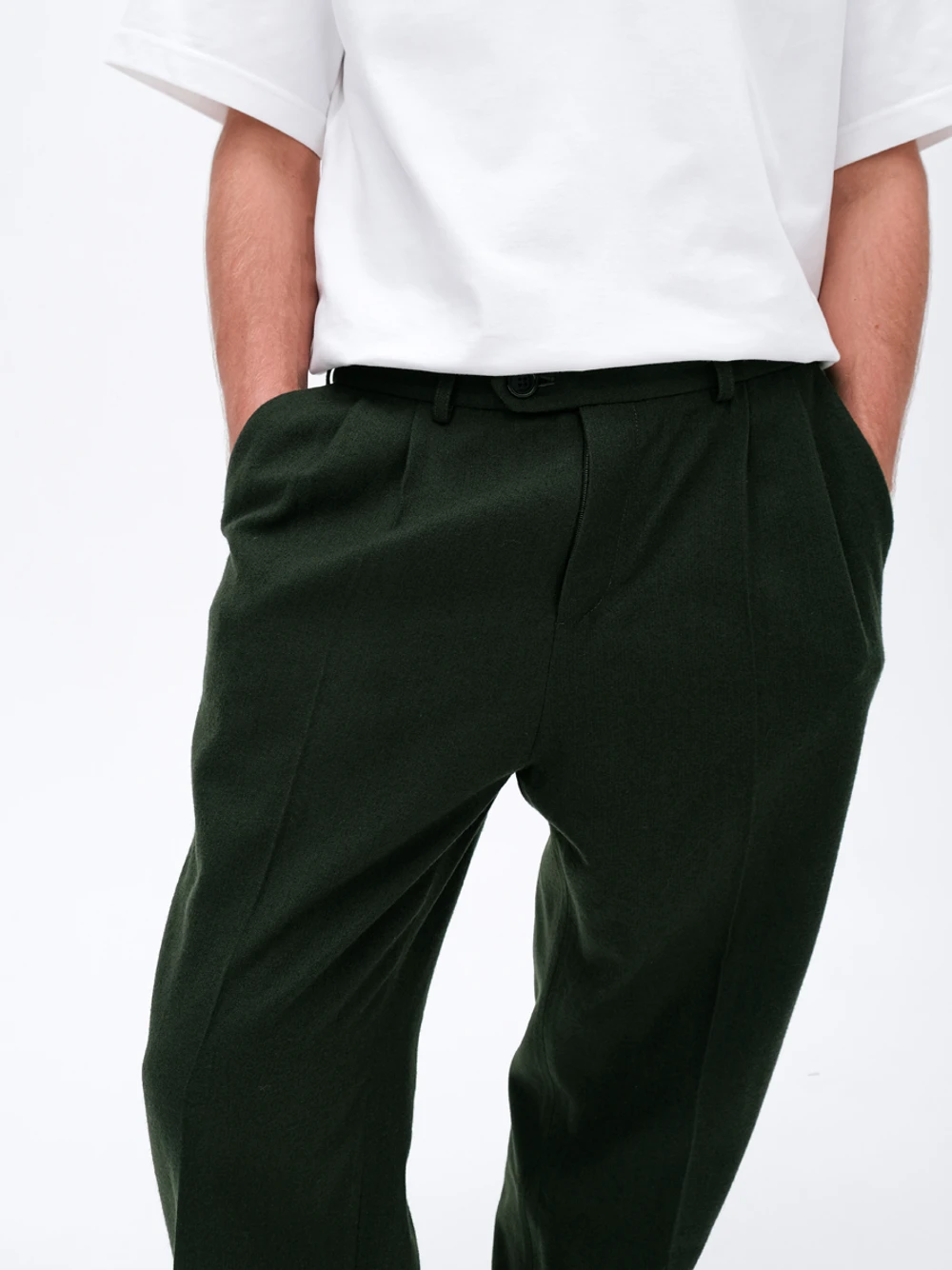 Мужские брюки из шерсти с защипами Olive