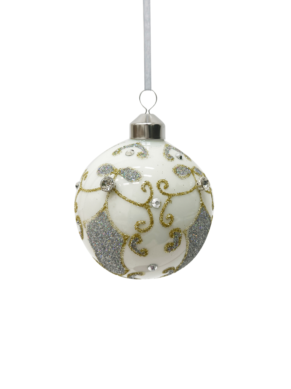 Набор елочных игрушек 8см 9шт ChristmasDeLuxe белый с серебром с орнаментом