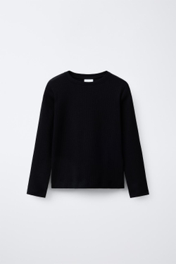 ZARA ОДНОТОННАЯ ФУТБОЛКА В РУБЧИК, ЧЕРНЫЙ