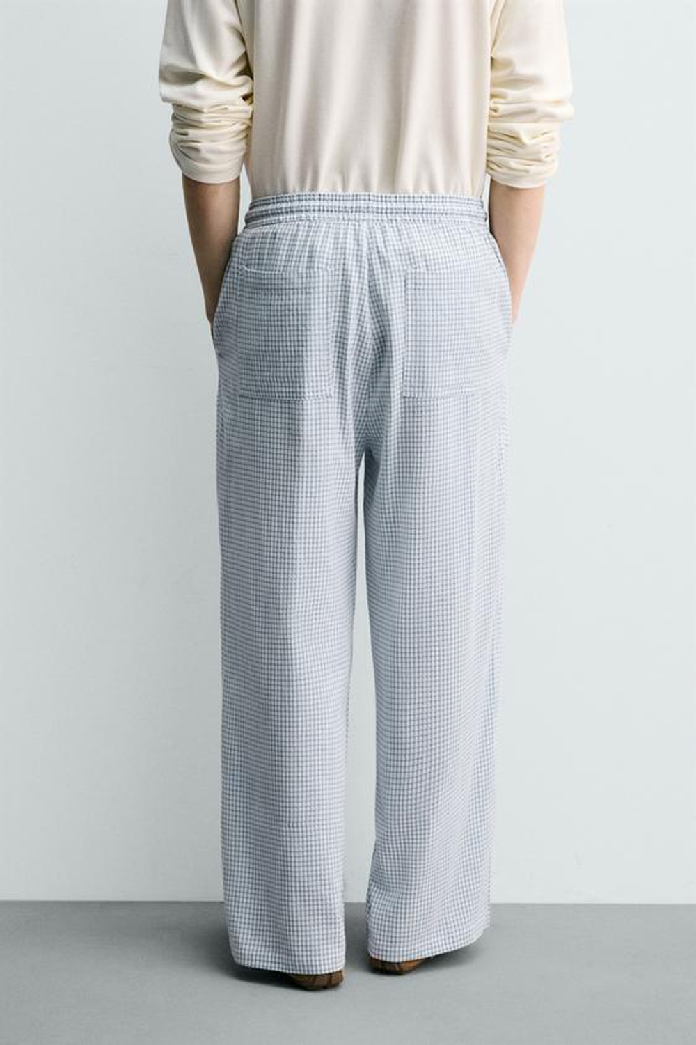 ZARA БРЮКИ RELAXED FIT В КЛЕТКУ, НЕБЕСНО-ГОЛУБОЙ