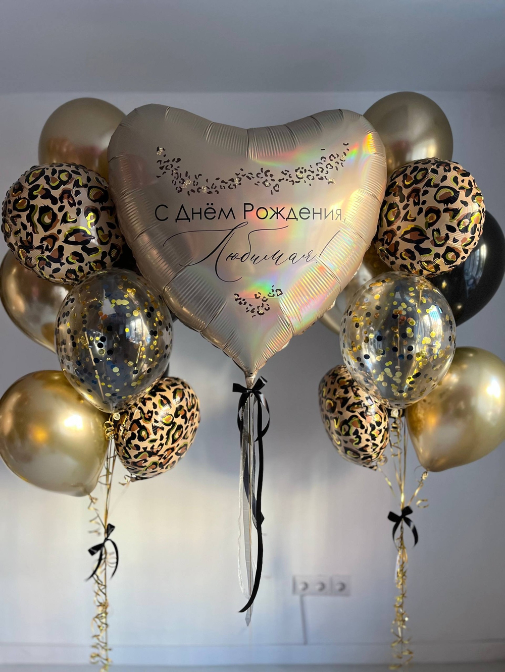 Набор воздушных шаров с стиле леопард черны/хром золото №3208