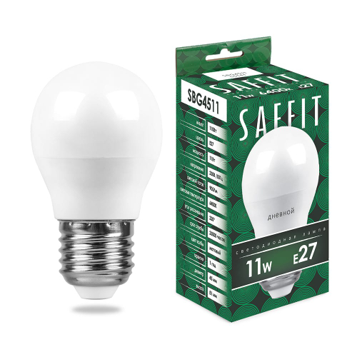 Лампа светодиодная LED SAFFIT шарик SBG4511 11W Е27 G45 6400K 905Лм