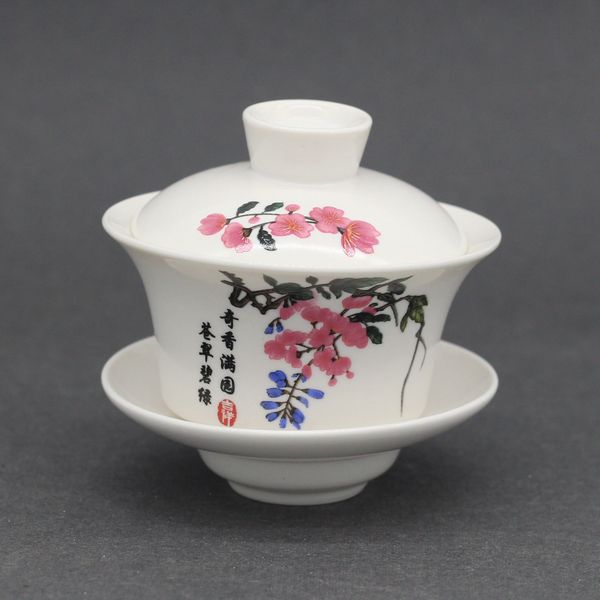 Гайвань с розовыми цветами, фарфор, 100мл