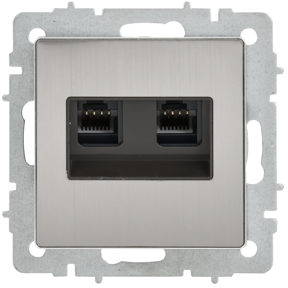 BRITE Розетка компьютерная двойная RJ45 кат.6 РК11-2-БрГН металл хром/никель IEK