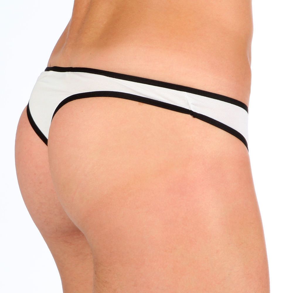 Мужские трусы стринги Van Baam белые с черной окантовкой