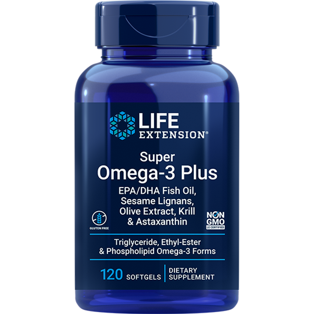 Super Omega-3 Plus EPA/DHA Fish Oil, 120 капсул Sesame Lignans, Olive Extract, Krill & Astaxanthin Life Extension