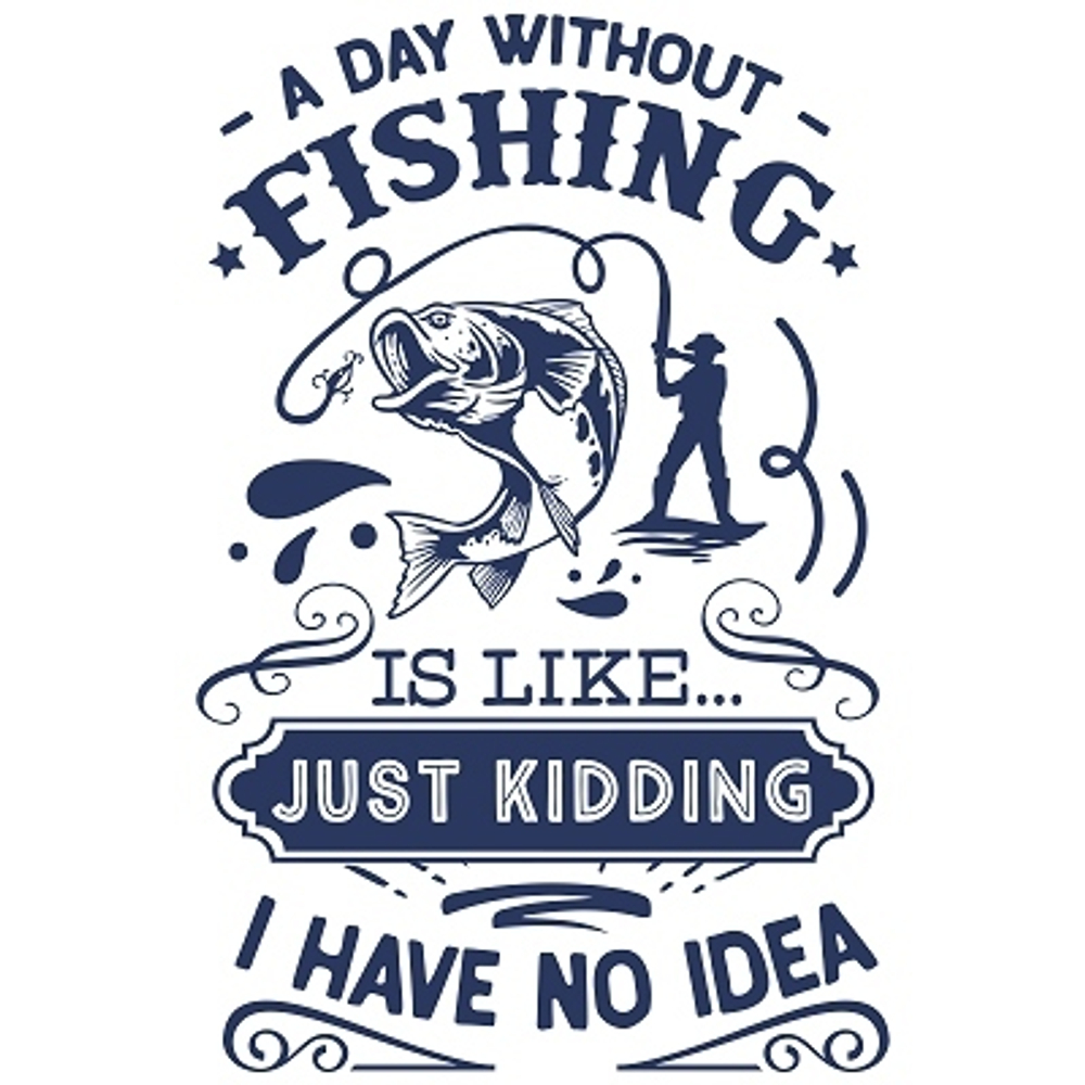 принт PewPewCat A day without fishing синий на белую футболку