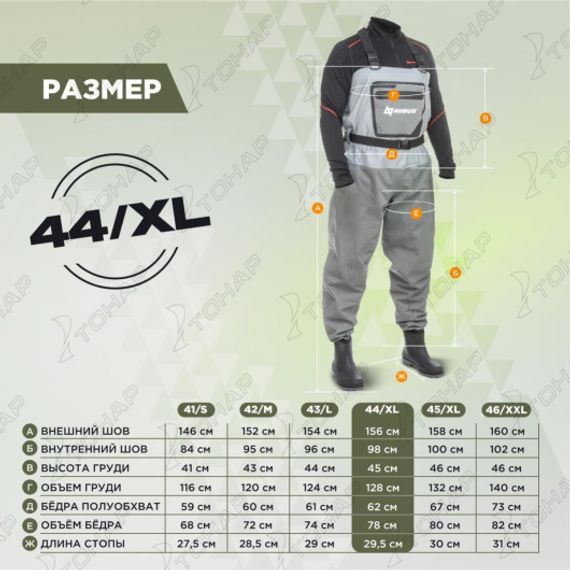 Вейдерсы мембранные River Guide 20000мм/3000г/м2/24ч с сапогами 44 (XL) (N-WB-44XL) NISUS