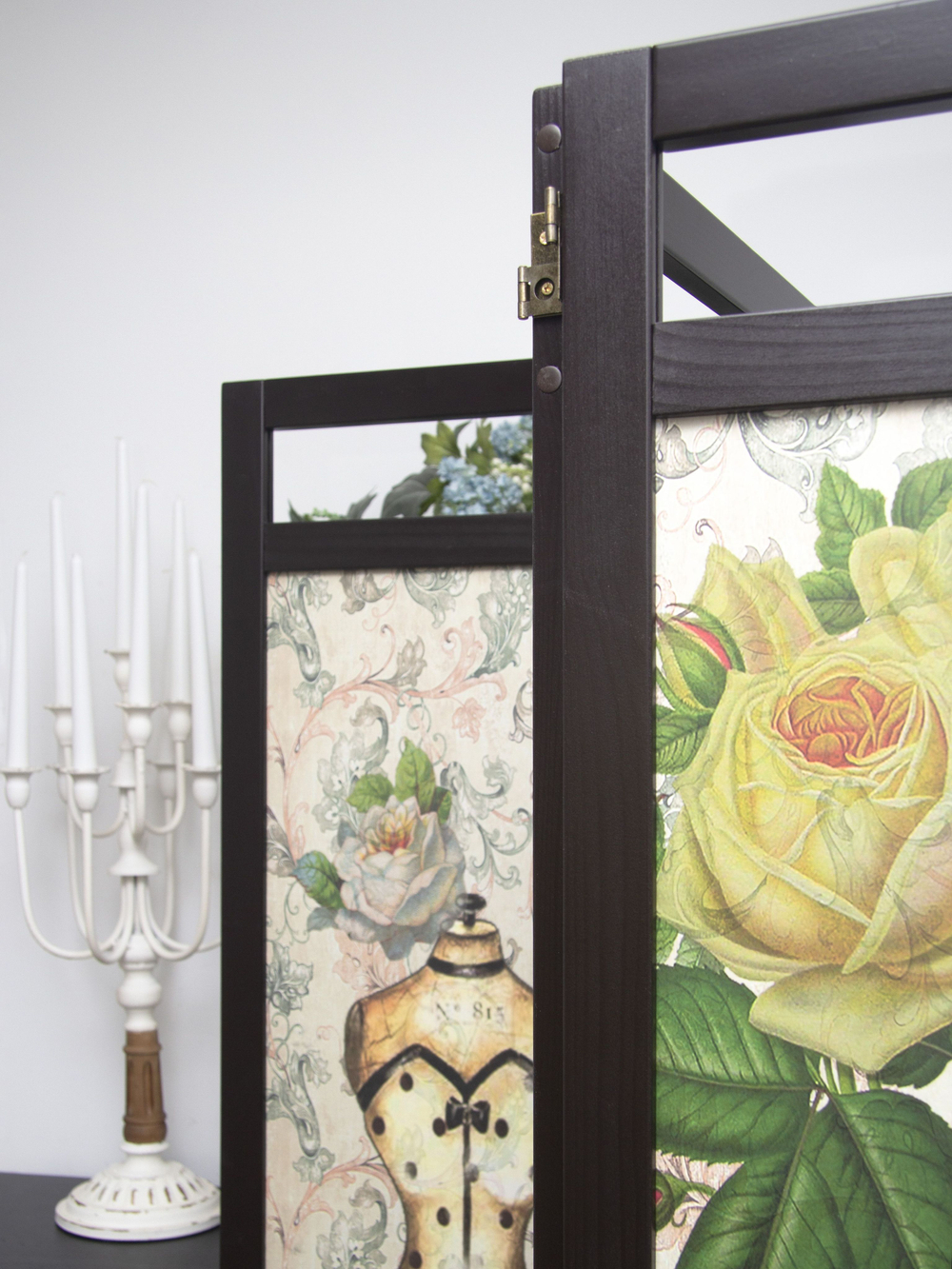 Ширма - перегородка для зонирования пространства деревянная с картинкой с обеих сторон "Райские птички", 3 створки, 480*1800 мм