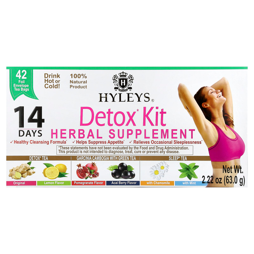 Hyleys Tea, 14 Days Detox Kit, ассорти, 42 чайных пакетика в фольгированных пакетиках, 63 г (2,22 унции)
