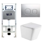 Унитаз подвесной WeltWasser AMBERG 506 ST + GELBACH 043 GL-WT + AMBERG RD-MT CR белый глянцевый, безободковый, с крышкой микролифт, слив-торнадо, с инсталляцией и кнопкой хром матовый