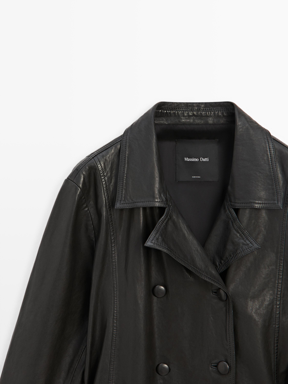 Massimo Dutti Куртка из кожи наппа с поясом, черный