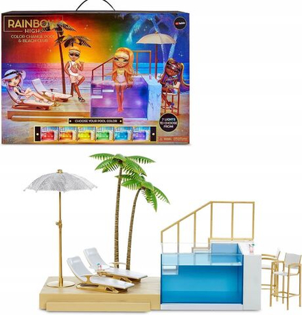 Игровой набор Rainbow High Beach Club & Pool - Бассейн для кукол с подсветкой меняющий цвет + аксессуары 578475