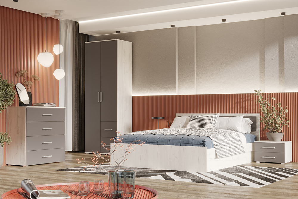 Комод Фиеста (800), Графит, Дуб Крафт белый