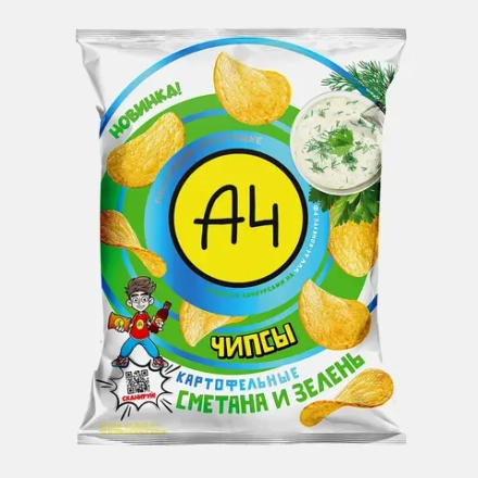 Чипсы А4 картофельные вкус сметана зелень 50г