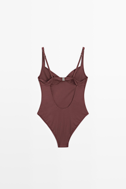 Massimo Dutti Купальник на косточках с широкими бретелями, коричневый