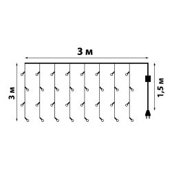 ULD-C3030-192-DTA MULTI IP20 Занавес светодиодный. 3х3м. 192 светодиода. Разноцветный свет. Провод прозрачный. TM Uniel