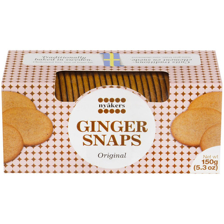 Шведское имбирное печенье Nyakers GINGER SNAPS Original 150 г, по традиционному рецепту, не содержит пальмового масла
