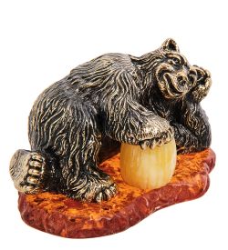Народные промыслы AM-2971 Фигурка «Медведь Барин» (латунь, янтарь)