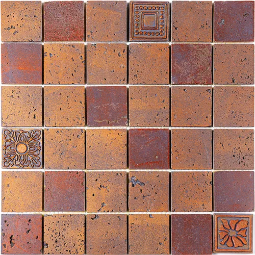 RBZ-3B Итальянская мозаика травертин и агломерат Skalini Mixеs коричневый темный квадрат узор