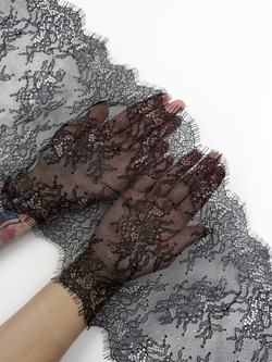 Кружево шантильи черное неэластичное ширина 22 см купон 2.9 м