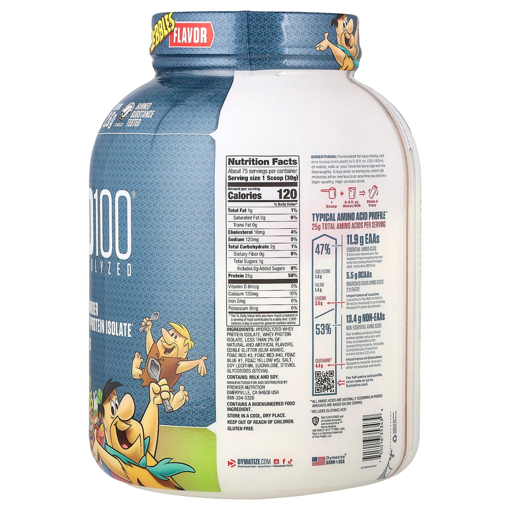 Dymatize, ISO100®, гидролизованный, 100% изолят сывороточного протеина, фруктовые шарики, 2,3 кг (5 фунтов)