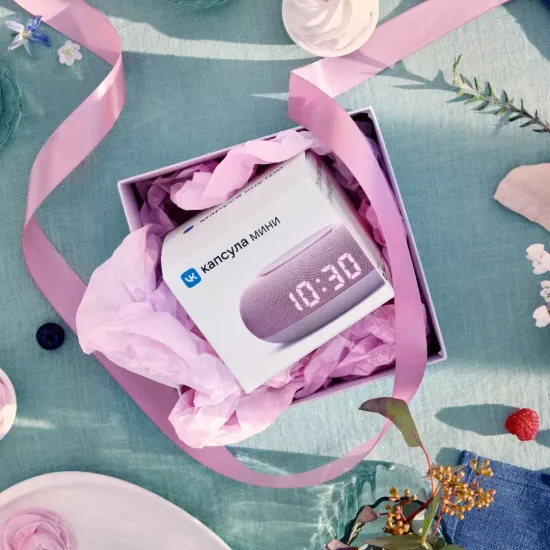 Умная колонка VK Капсула мини (с часами), розовый