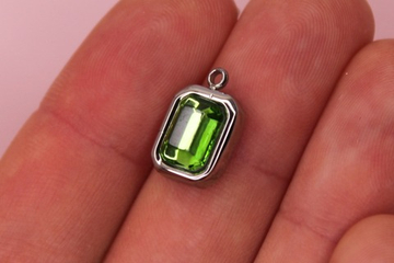 Подвеска зеленый кристалл 9х14 мм родий