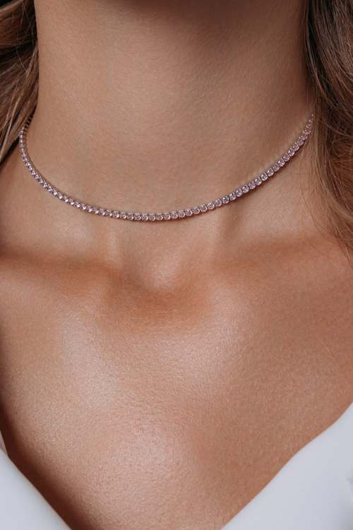 Колье - чокер с розовыми фианитами