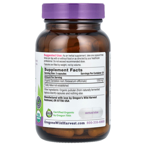 Oregon's Wild Harvest, Органический корень одуванчика, 90 органических веганских капсул (400 мг на капсулу)