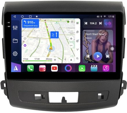 Магнитола для Mitsubishi Outlander XL, Peugeot 4007, Citroen C-Crosser (перфорированная рамка) - FarCar 8007P монитор 9.5" QLED на Android 14, TS18, CarPlay, 4G SIM-слот