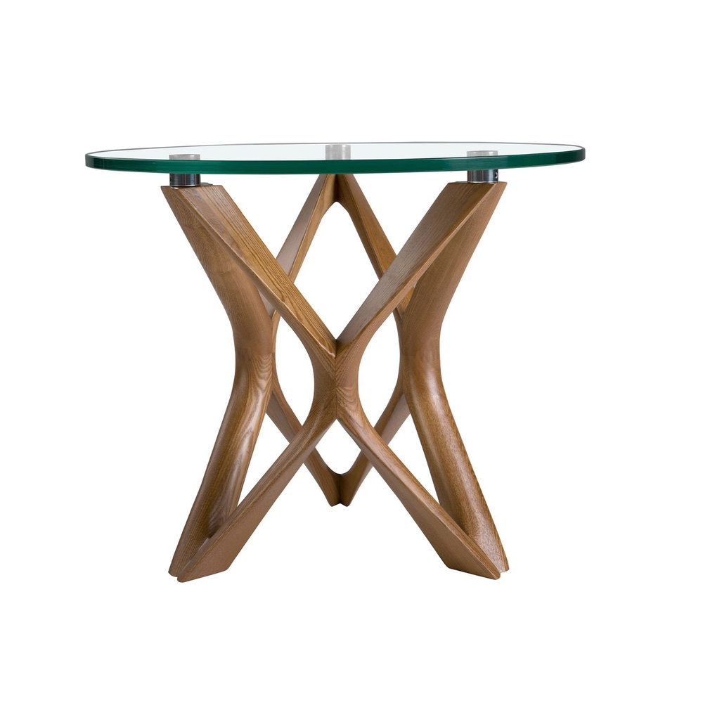 Круглый приставной столик 2127/LT17192 из закаленного стекла и ореха