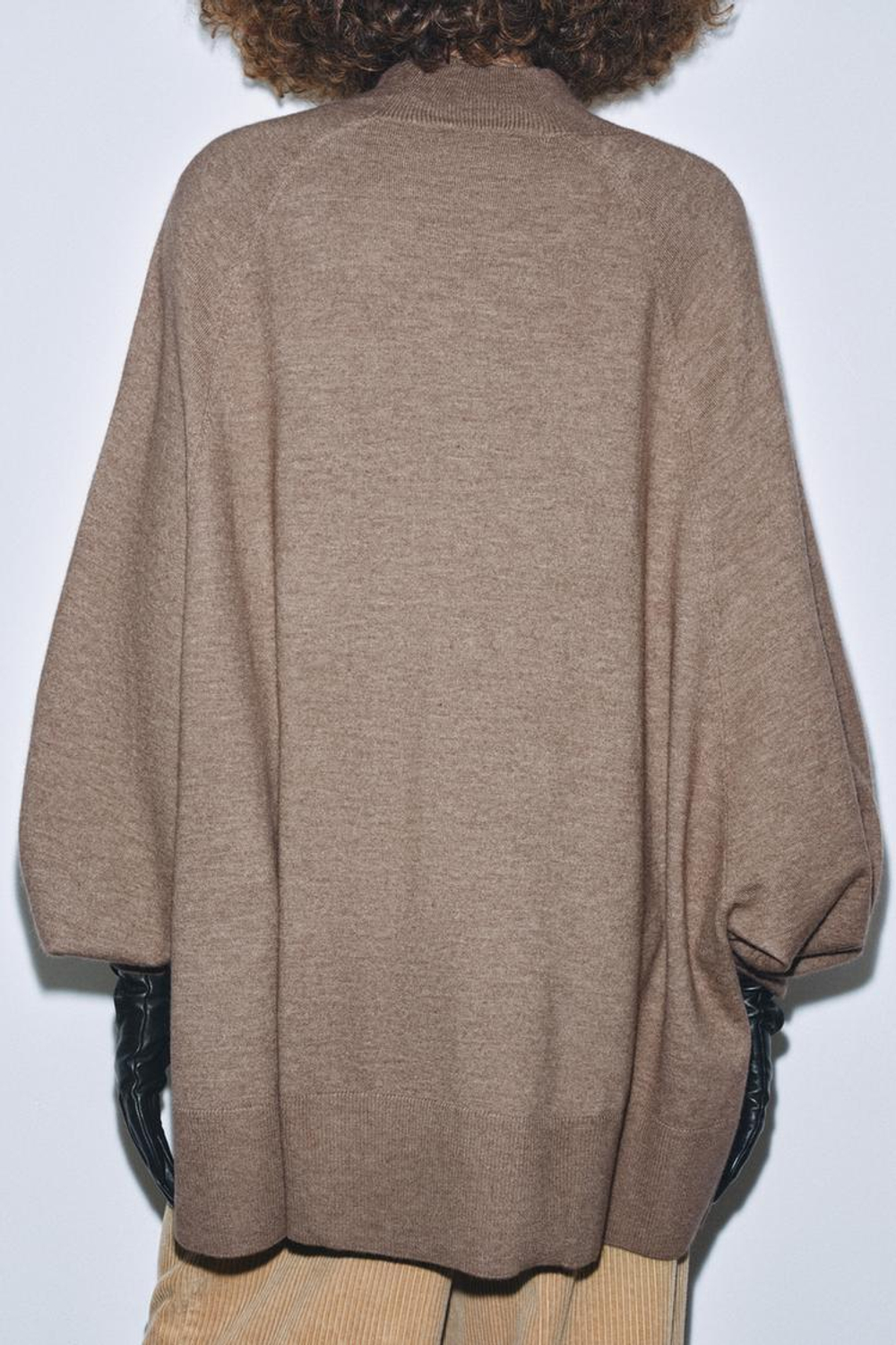 ZARA СВИТЕР ОВЕРСАЙЗ С ВОРОТНИКОМ PERKINS, СЕРОВАТО-КОРИЧНЕВЫЙ