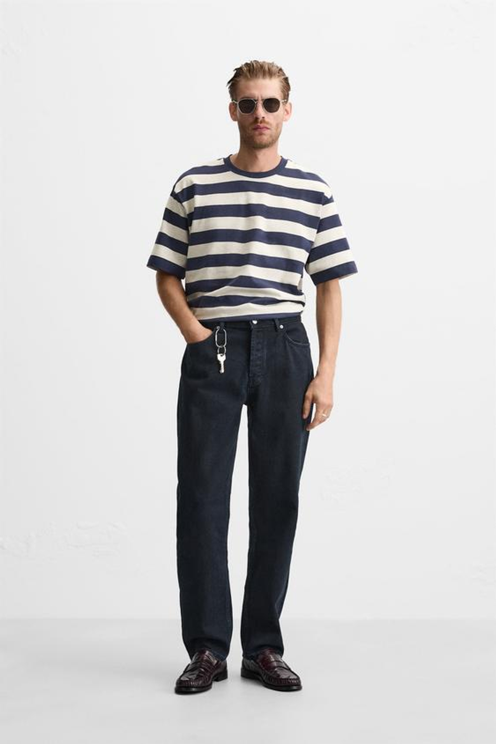 ZARA ФУТБОЛКА В ПОЛОСКУ, СЕРЫЙ/СИНИЙ