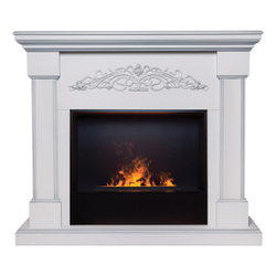 Электрокамин RealFlame Ofelia 26 WT дуб белый с серебряной патиной с очагом 3D Cassette 630 BLACK PANEL