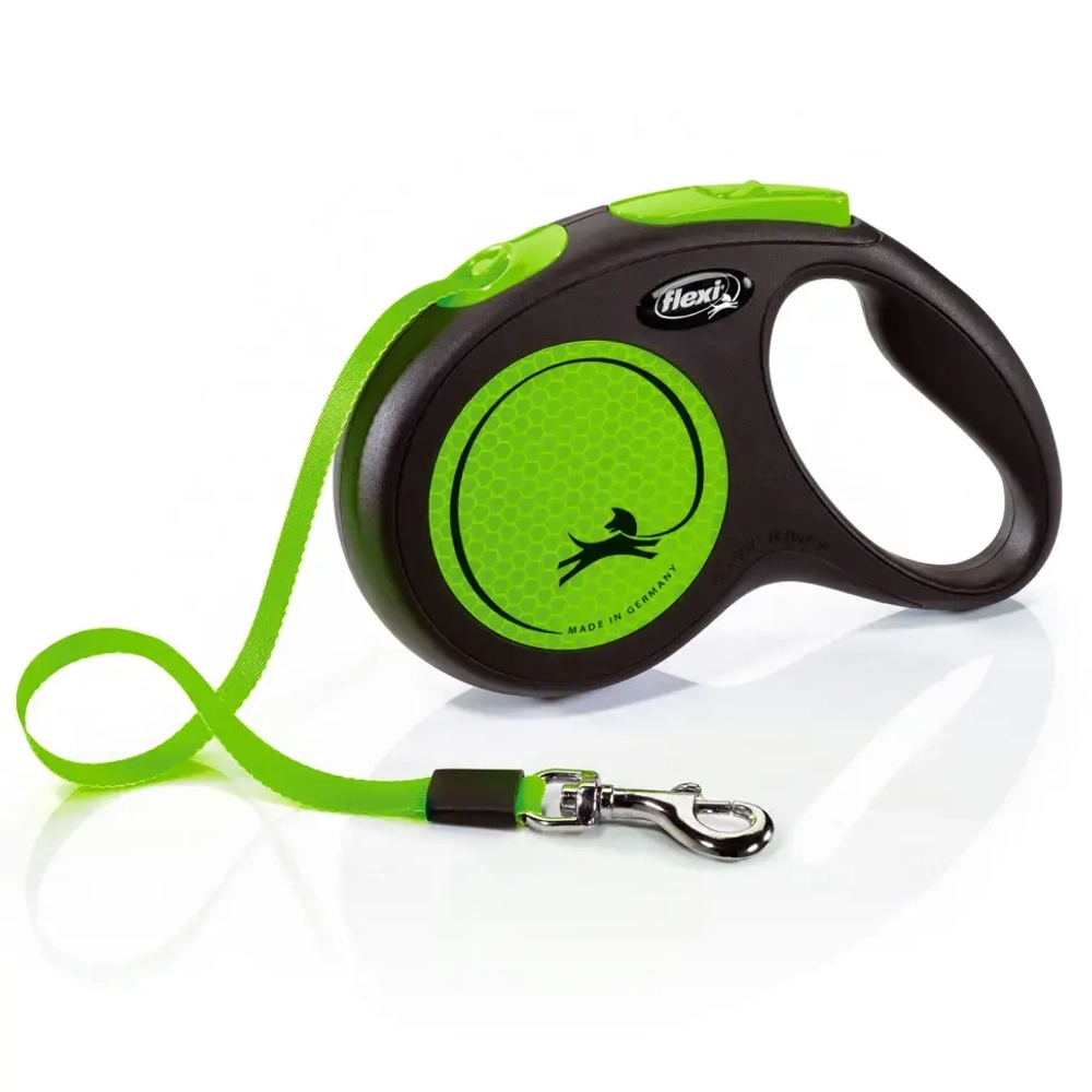Flexi рулетка neon new classic m (до 25 кг) лента 5 м, светоотражающая, зеленый неон