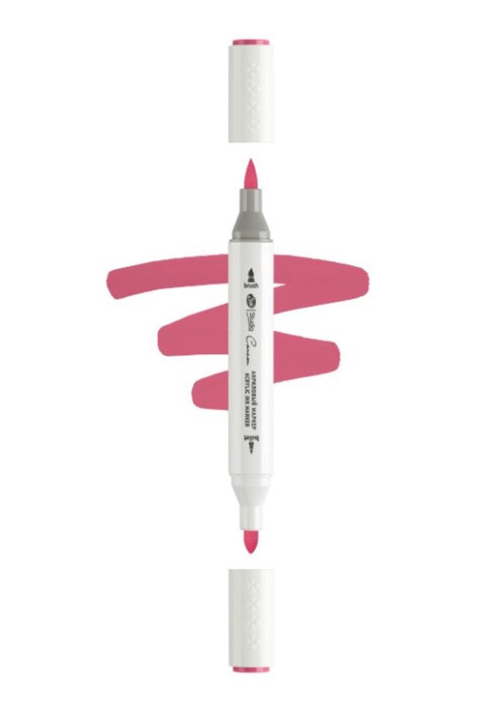 Маркер акриловый 2-х сторонний СОНЕТ кисть/пулевид. красный тёмный