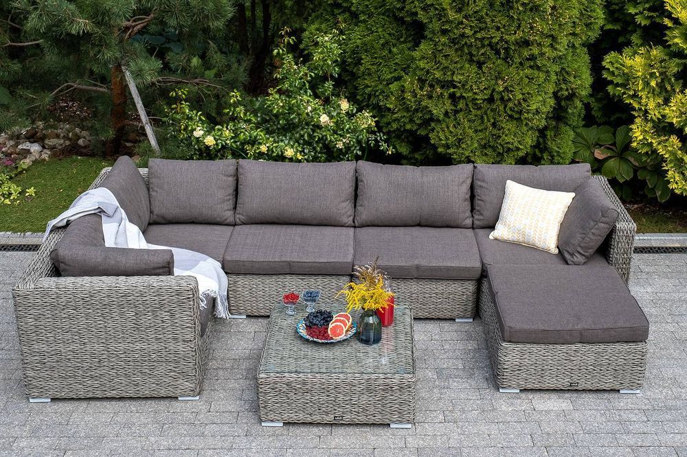 "Лунго" плетеная оттоманка с подушкой (гиацинт), цвет серый