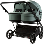 Детская коляска для двойни Adamex Leo Duo Deluxe 3 в 1 DUO-SA20 (СЕРО-ЗЕЛЁНАЯ КОЖА)