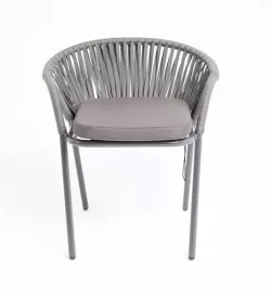 "Женева" стул плетеный из роупа, каркас алюминий темно-серый (RAL7024) муар, роуп серый 15мм, ткань серая 017