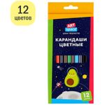 Карандаши цветные ArtSpace "Космонавты", 12цв., заточен., картон, европодвес
