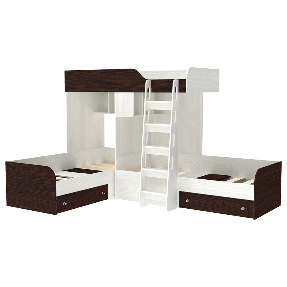 Кровать-чердак КарИВи Трио Белое Дерево Венге