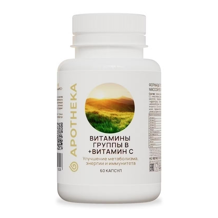 Комплекс витаминов группы В + Витамин С, B-complex + Vitamin C, Apotheka, 60 капсул