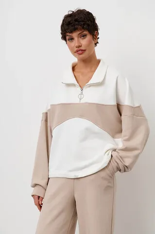 Олимпийка колор-блок бюстье цвета серо-беж/крем