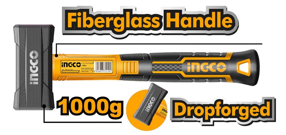 Кувалда с фибергласовой рукояткой 1кг. INGCO HSTH81802 INDUSTRIAL
