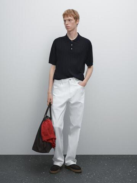 Massimo Dutti Футболка с воротником поло, черный