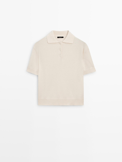 Massimo Dutti Свитер из смесовой шерсти с воротником поло, белый