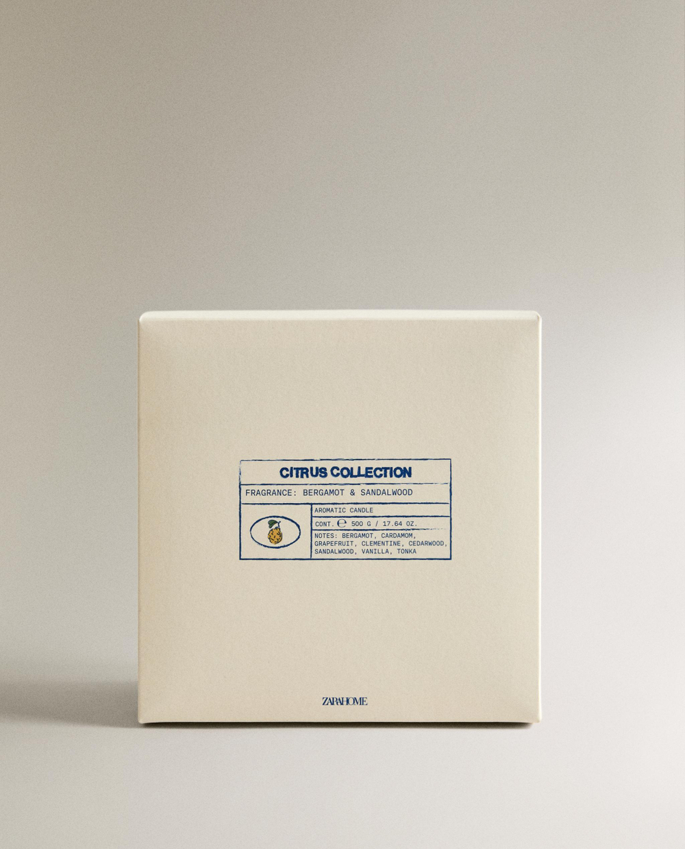 Zara Home Свеча ароматическая Bergamot & Sandalwood 500 г, растительный воск, аромат древесный, Коричневый