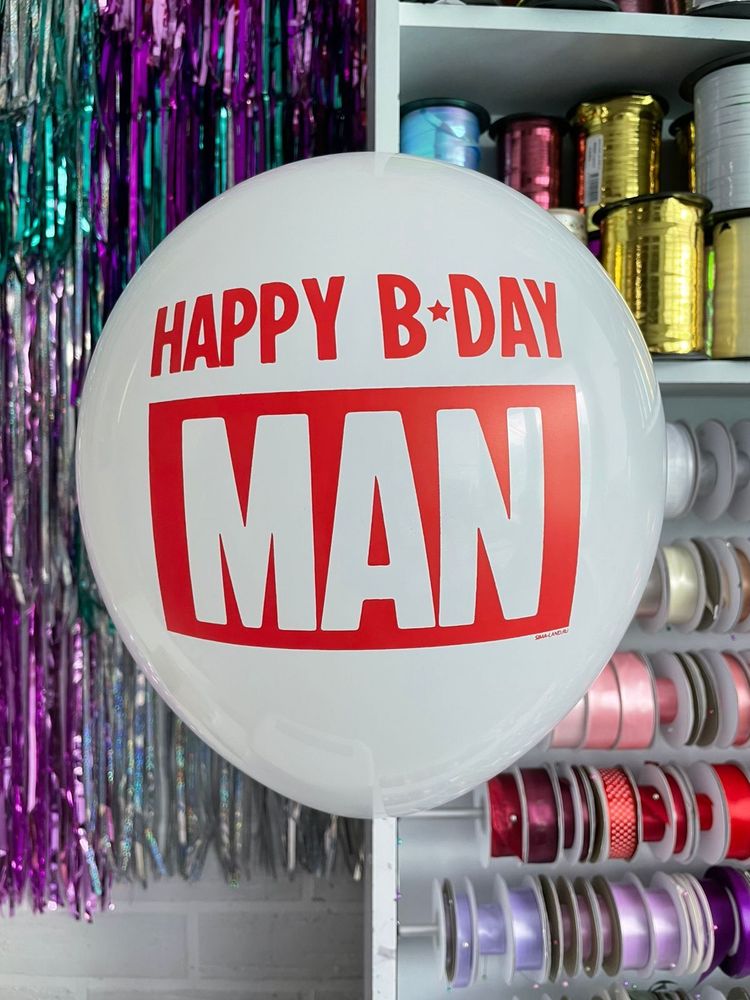 Шар с надписью ЧЮ 30 см Happy B-day man (белый, для мужчины) (БГ-17)
