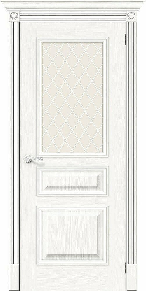 Дверь Вуд Классик-15.1 / Цвет Whitey / Стекло White Сrystal / Двери Браво